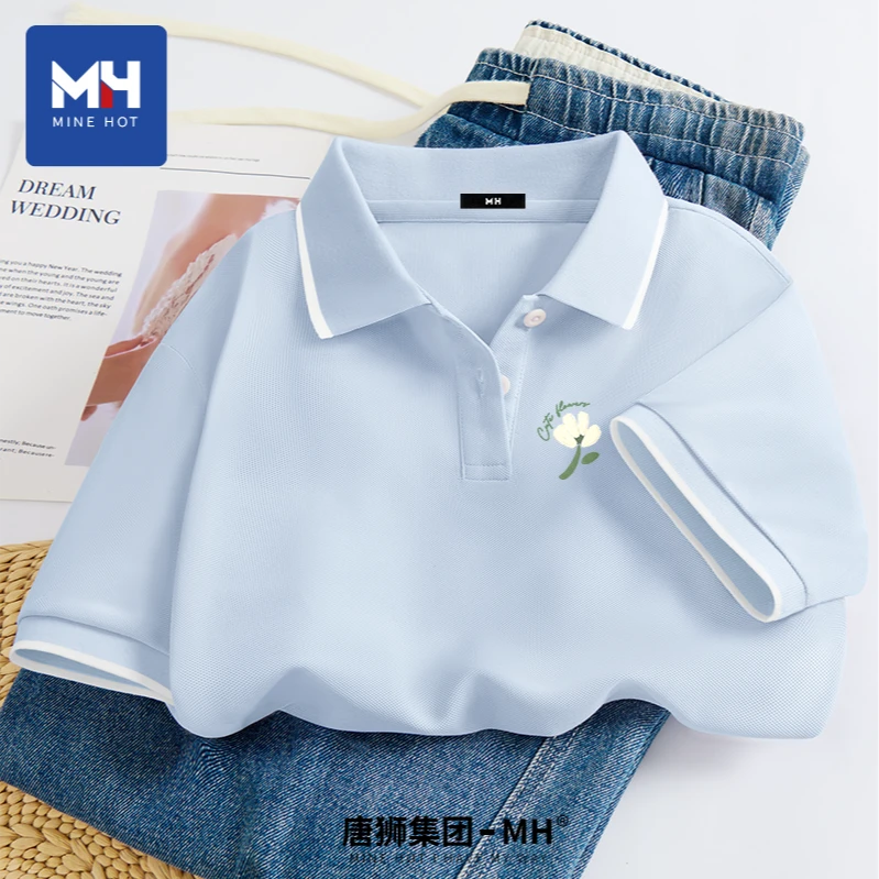 MH/MHpolo衫t恤女短袖夏季2025新款白色速干运动体恤女士正肩上衣