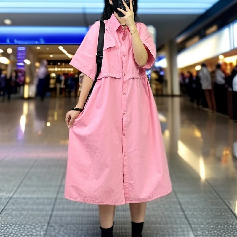 【芳姐家】2025新款夏装通勤纯色休闲风连衣裙大码设计超显瘦欧美风