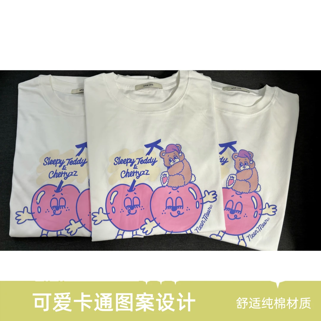 夏季百搭舒适韩系圆领樱桃印花短袖T恤甜美风合身女装纯棉