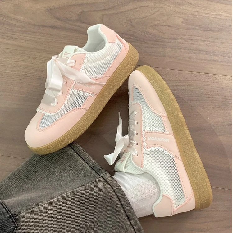 回力蕾丝德训鞋女款2025夏季爆款网面透气小白鞋芭蕾风百搭板鞋子