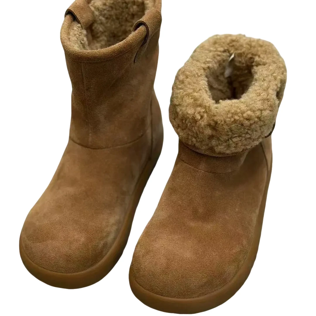 冬季时尚雪地靴女款加绒保暖防滑两穿棉靴简约百搭短款毛毛靴