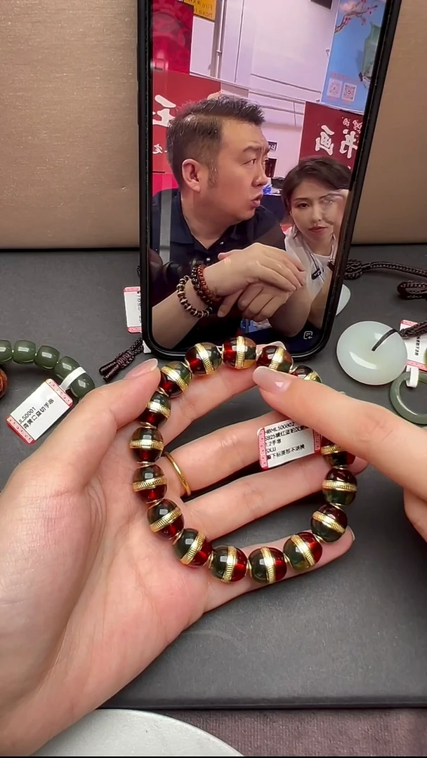 银S925镶嵌琥珀手串HBML500802