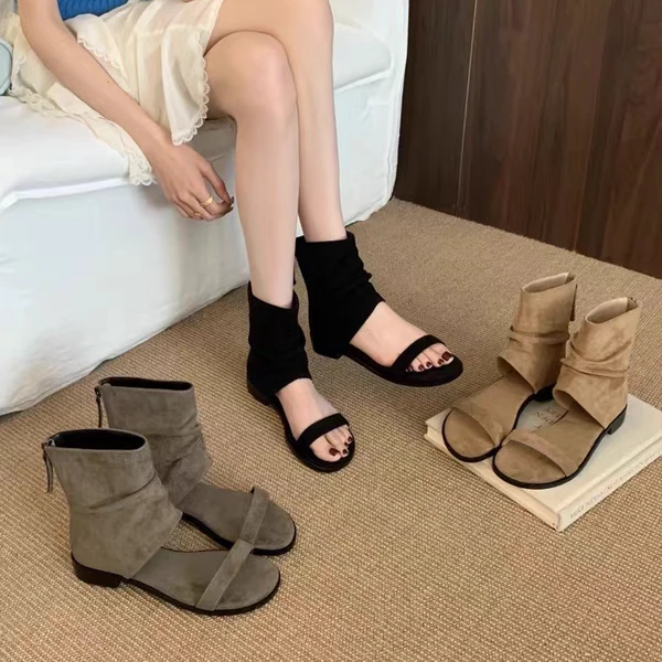 2025夏季新款罗马休闲夹趾凉鞋复古手工鞋平底镂空百搭女凉靴