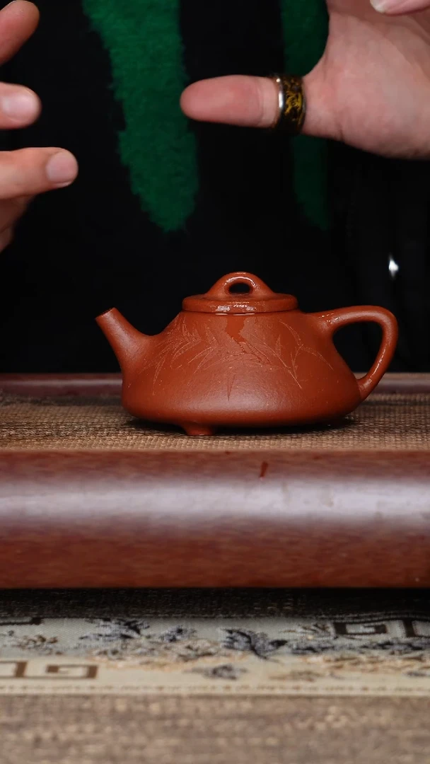 【闪购商品】紫砂茶壶子冶降坡竹子刻绘半手工