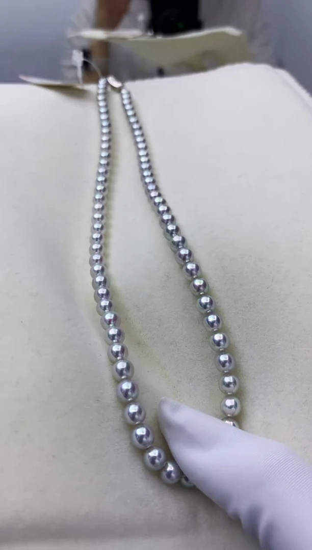 银S925镶嵌DA海水珍珠 灰珠串链5.5-6MM真科研ROSE大证 GD009