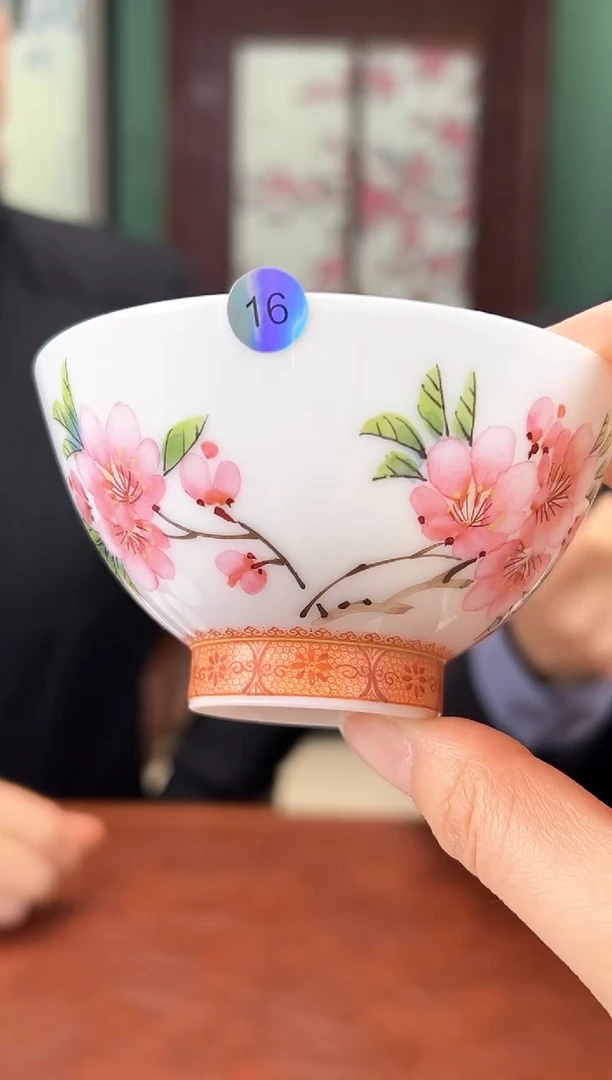 【闪购商品】杯子水点桃花花鸟压手杯16