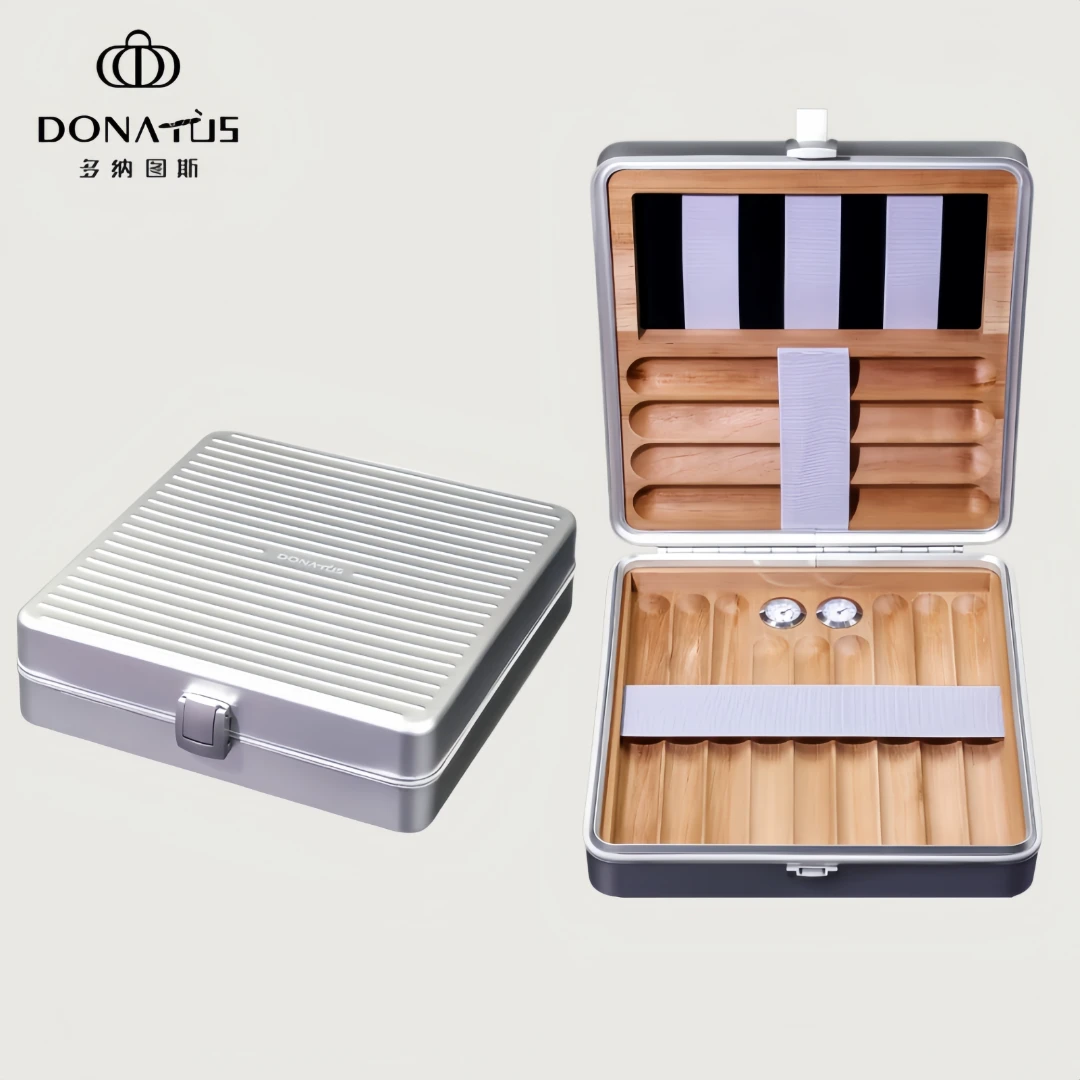 多纳图斯13支装雪茄保湿盒高端雪松木随身便携旅行外出带温湿度计