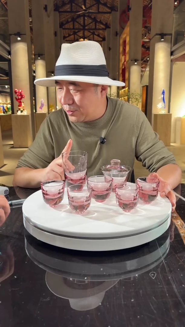 摆件海天霞水晶琉璃茶杯套装7件套