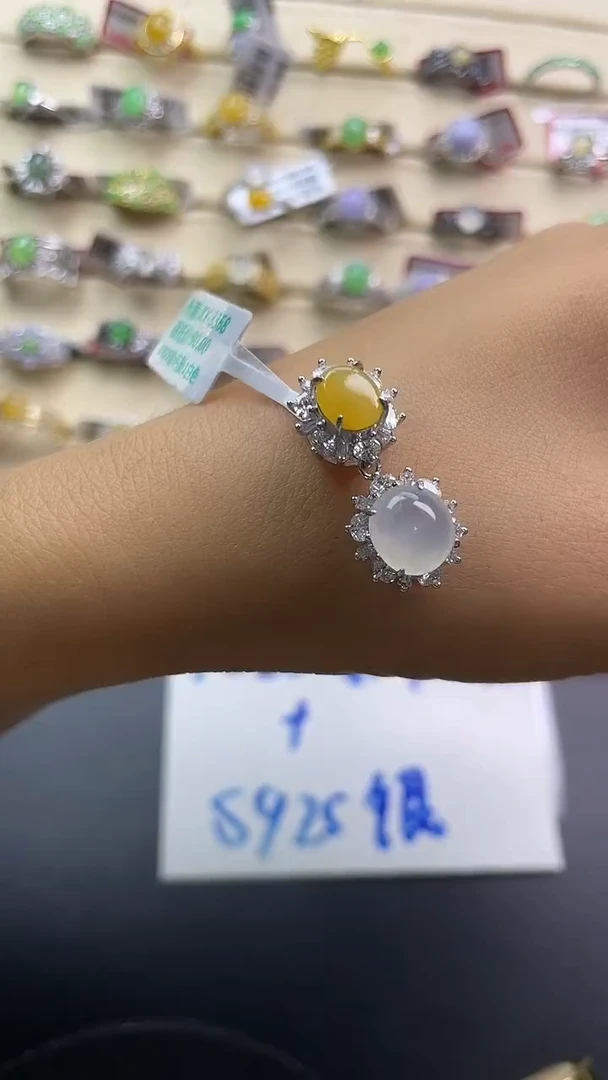 银S925镶嵌戒指翡翠翡翠 蛋面 银S925镶嵌