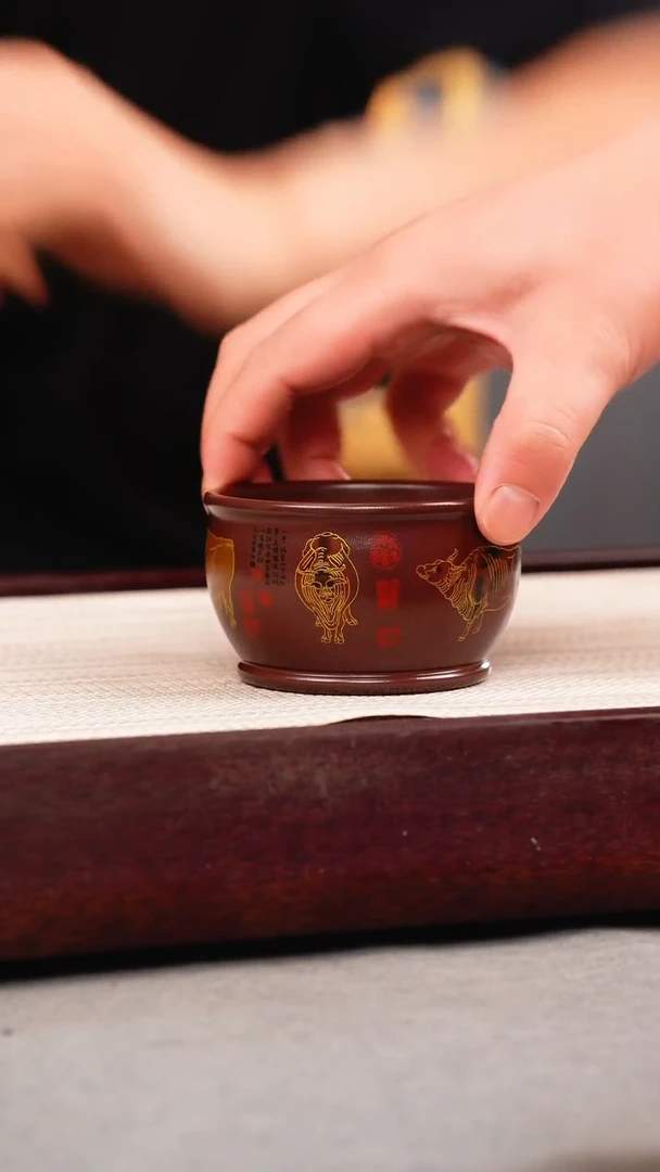 茶壶紫砂原矿石红 五牛杯