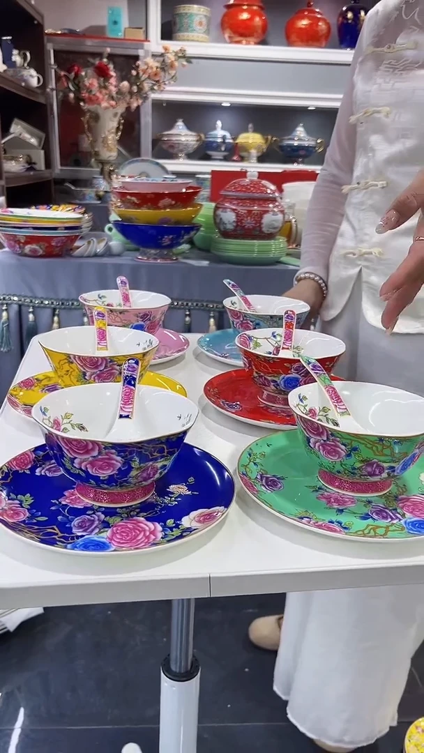 瓷片 三件套碟碗勺6套景德镇陶瓷