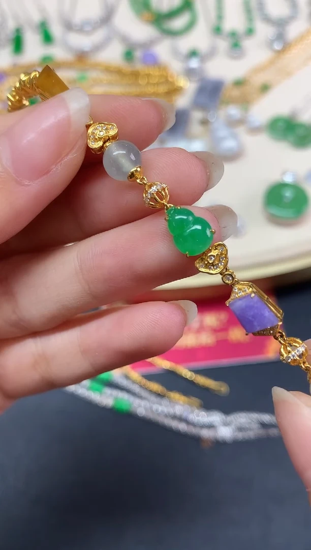 18K金镶嵌手链翡翠手链|13800多样性发其一