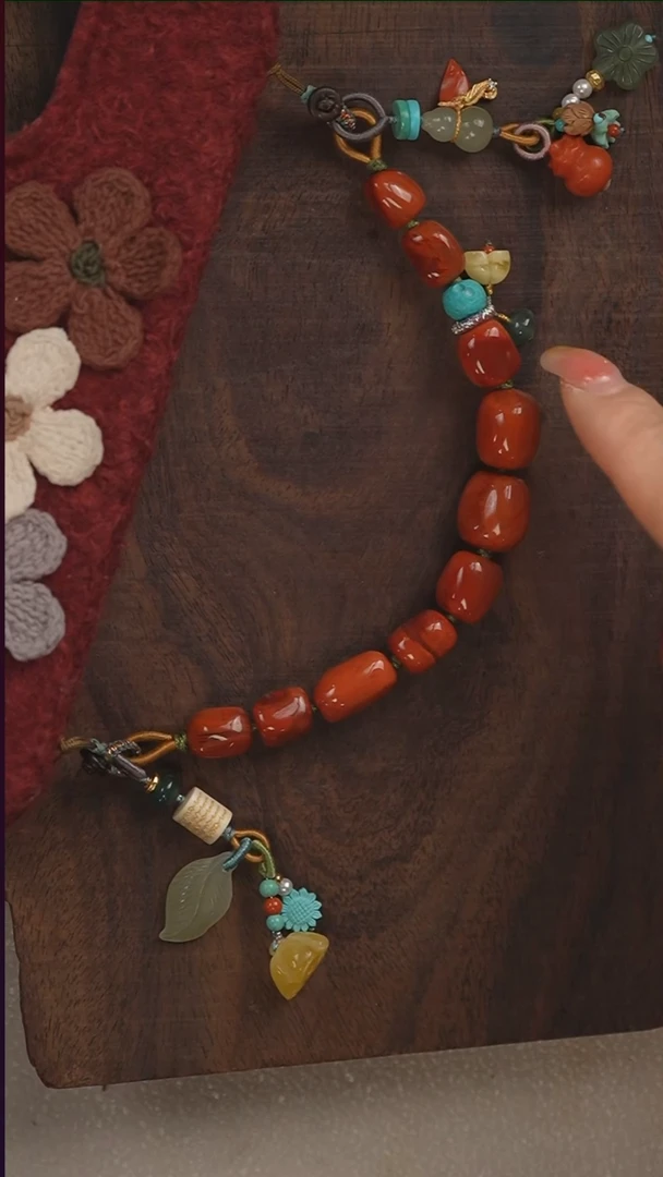 银S925镶嵌手机链南红玛瑙S5397- 定制