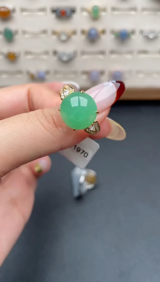 银S925镶嵌戒指翡翠一物一证一礼盒