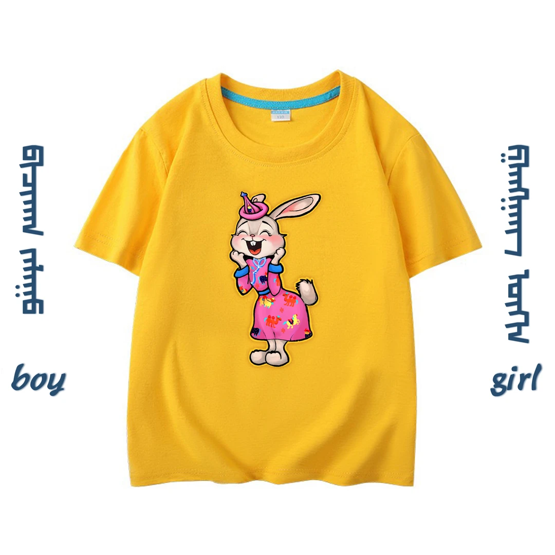 蒙古元素儿童半袖夏季纯棉洋气宽松中大童印花夏季圆领学生宝宝