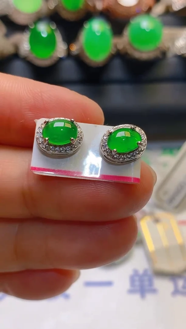 【闪购商品】翡翠耳饰银S925镶嵌天然A货翡翠1