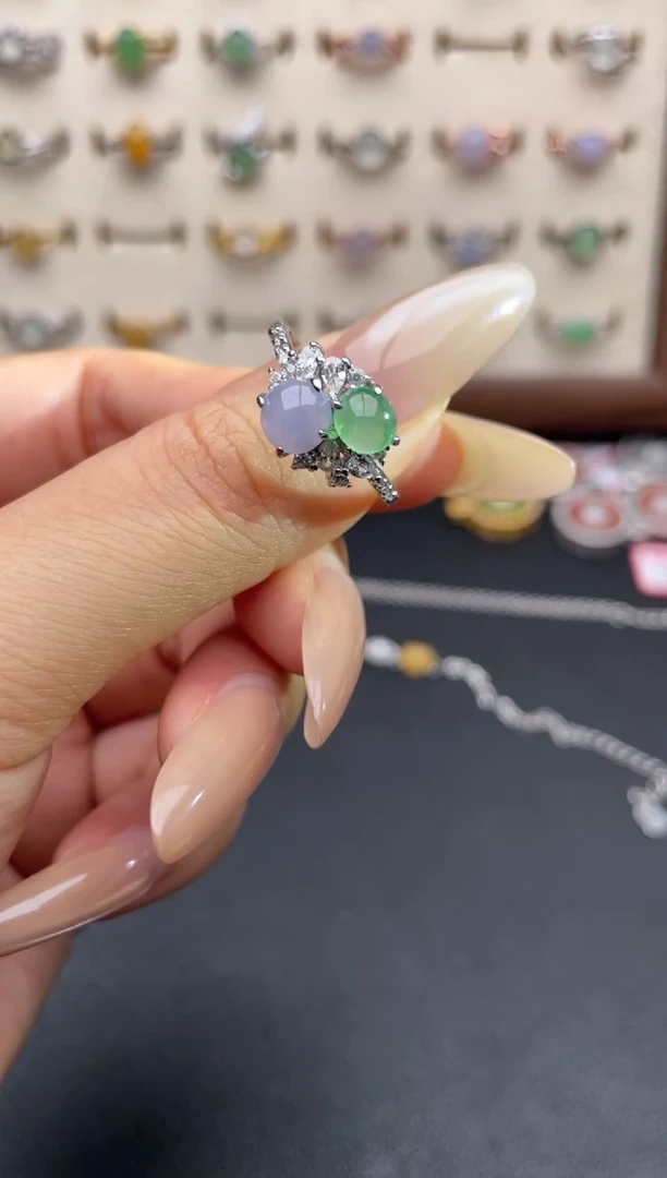 银S925镶嵌戒指翡翠一物一证一礼盒