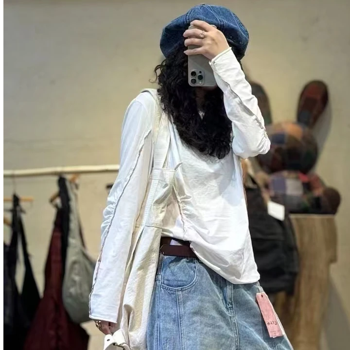 忆古朴拙针织嵌条撞色设计款长袖T恤231203休闲百搭