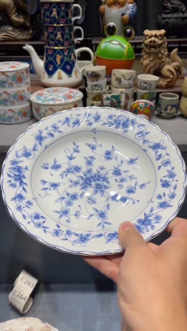 瓷片青花大深盘子盘子