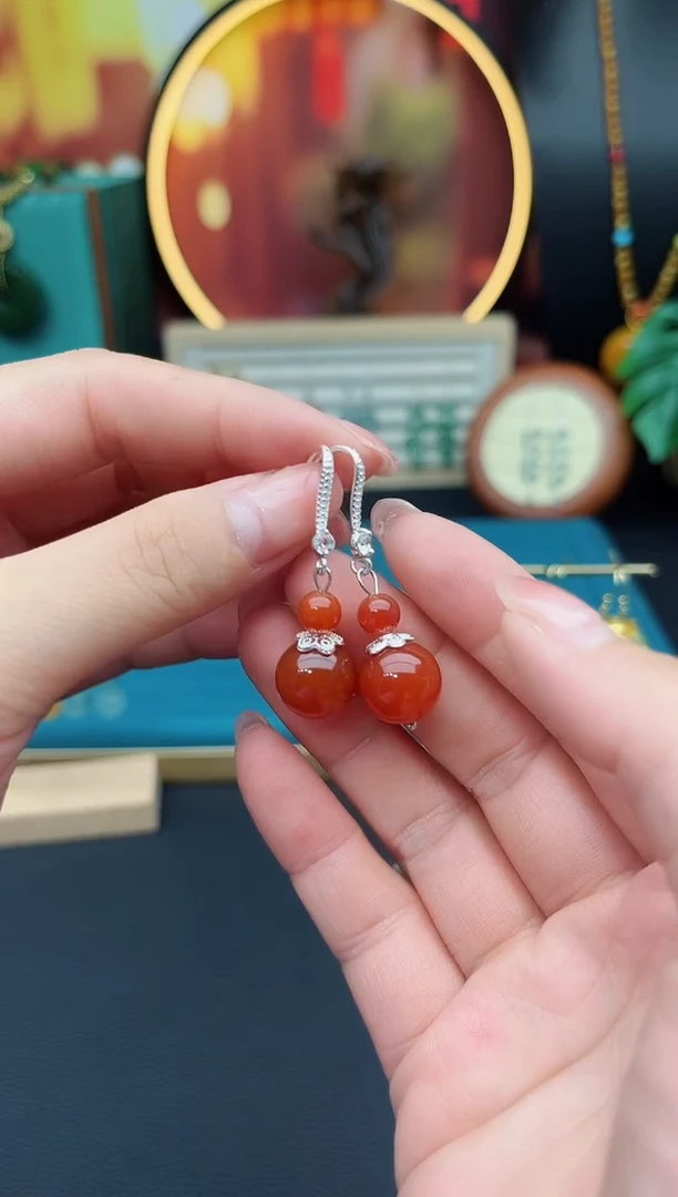 玛瑙/玉髓耳饰银S925镶嵌408