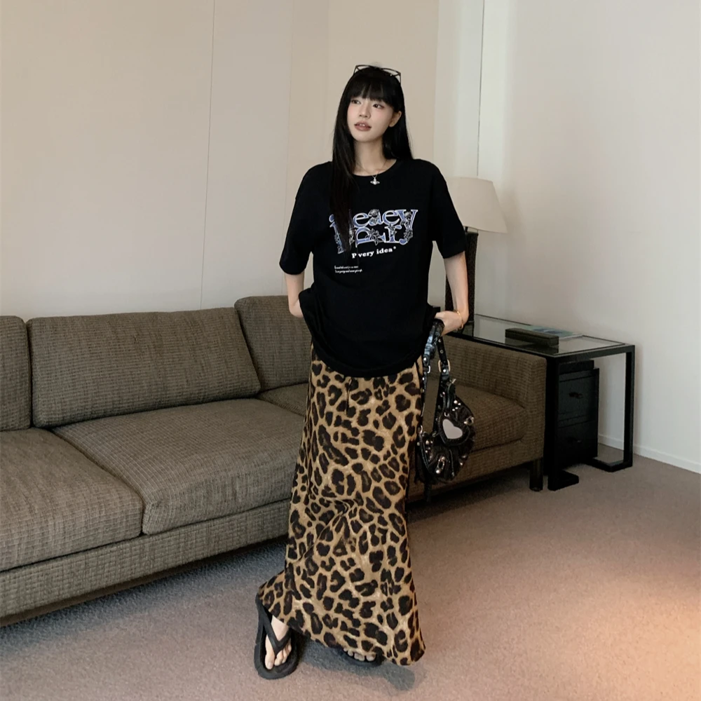 复古辣妹豹纹显瘦半身裙女夏季新款时尚气质高腰遮胯包臀长裙