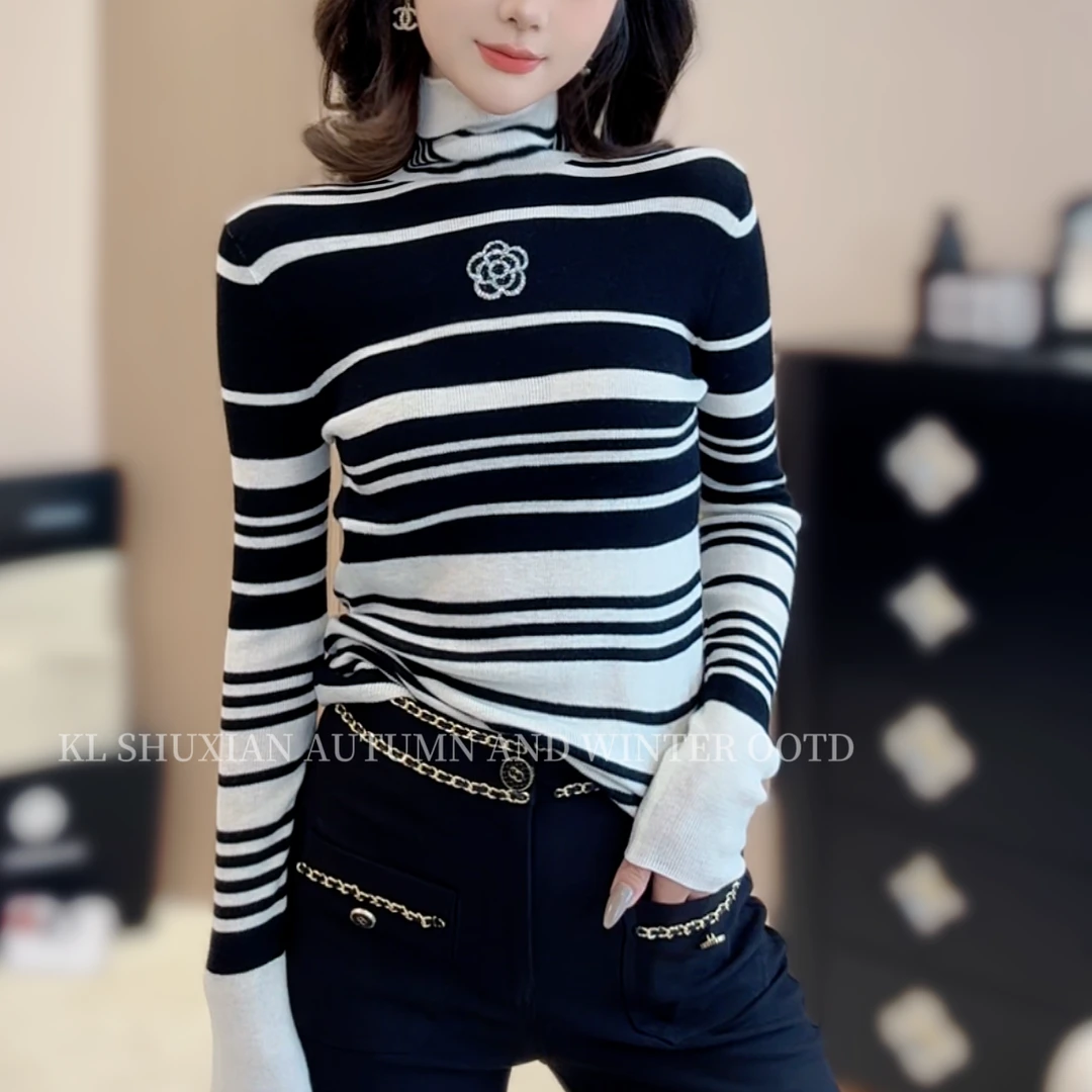 【山茶花之恋】小香风条纹长袖针织毛衣L1105