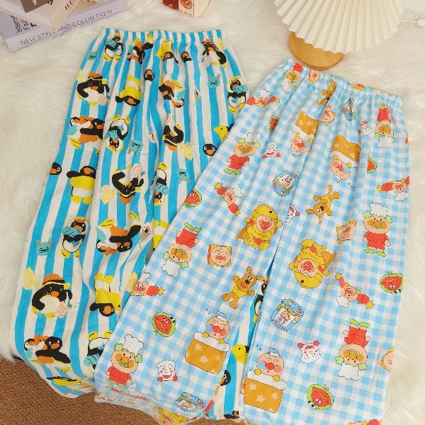 条纹大码200斤睡裤卡通可爱春秋长裤遛弯新款宽松春秋休闲防蚊裤