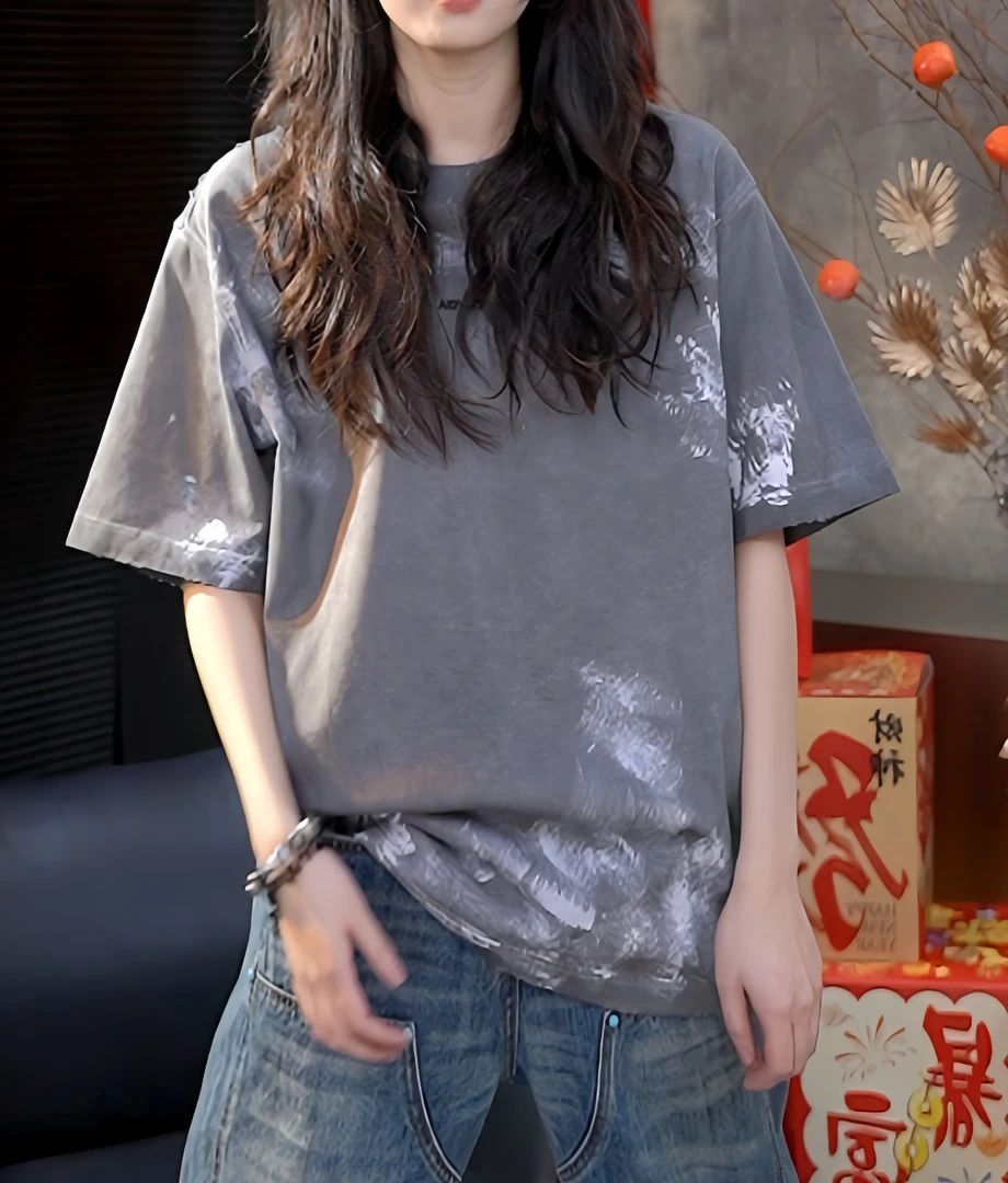 【黛仪专属】洗水压胶短袖T恤男女同款S256026