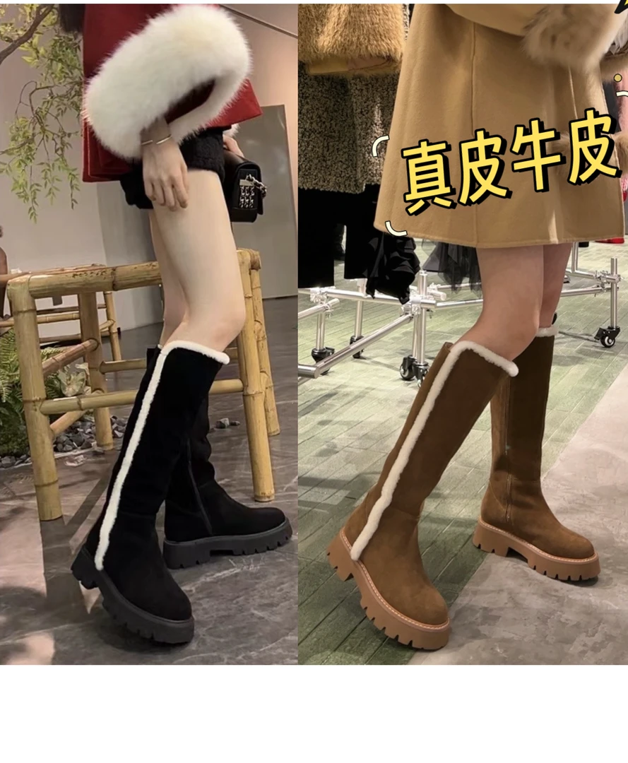 广州唐乐乐~时尚新款百搭小众厚底高筒靴加绒真皮秋冬长靴1888-88