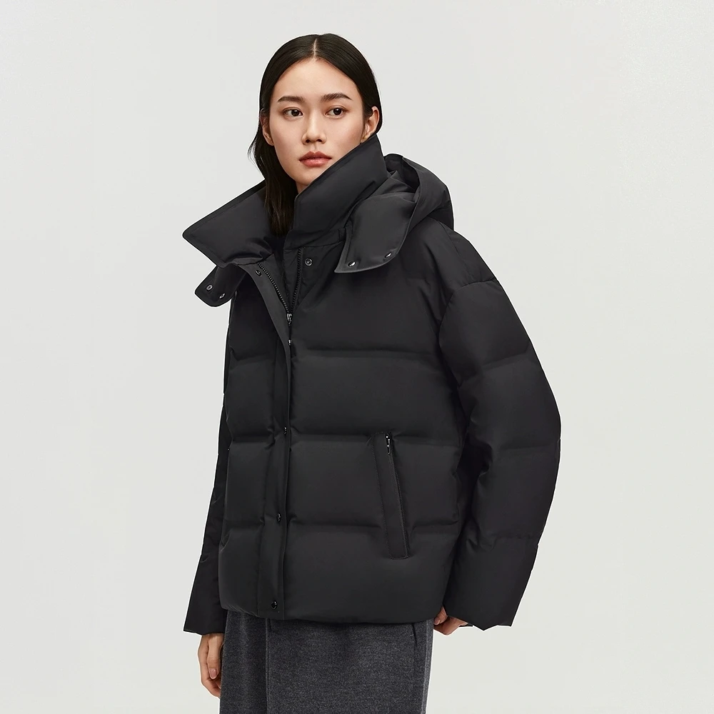 【波司登】2025新款90鹅绒连帽羽绒服女经典商务轻简通勤保暖1