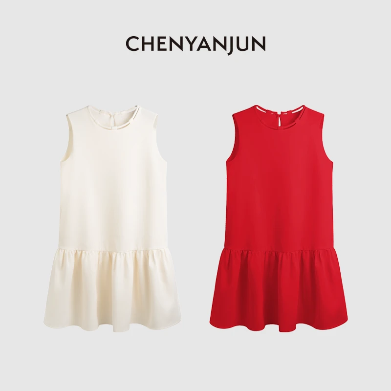陈妍君【重磅醋酸圆领无袖显瘦连衣裙】CYJ-WWO124-W917
