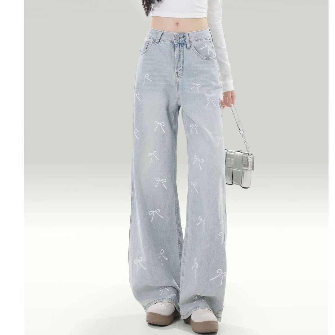 【水果直播链接】新款直筒春秋显瘦百搭宽松印花复古时尚百搭牛仔裤