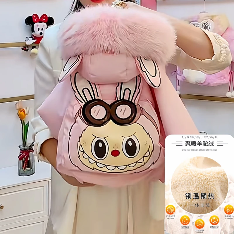 儿童冬季连帽卡通加绒加厚款啦布布加绒加厚棉袄洋气锁温保暖棉衣