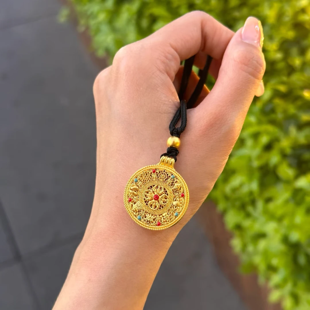 吊坠足银 八宝罗盘吊坠编制项链女