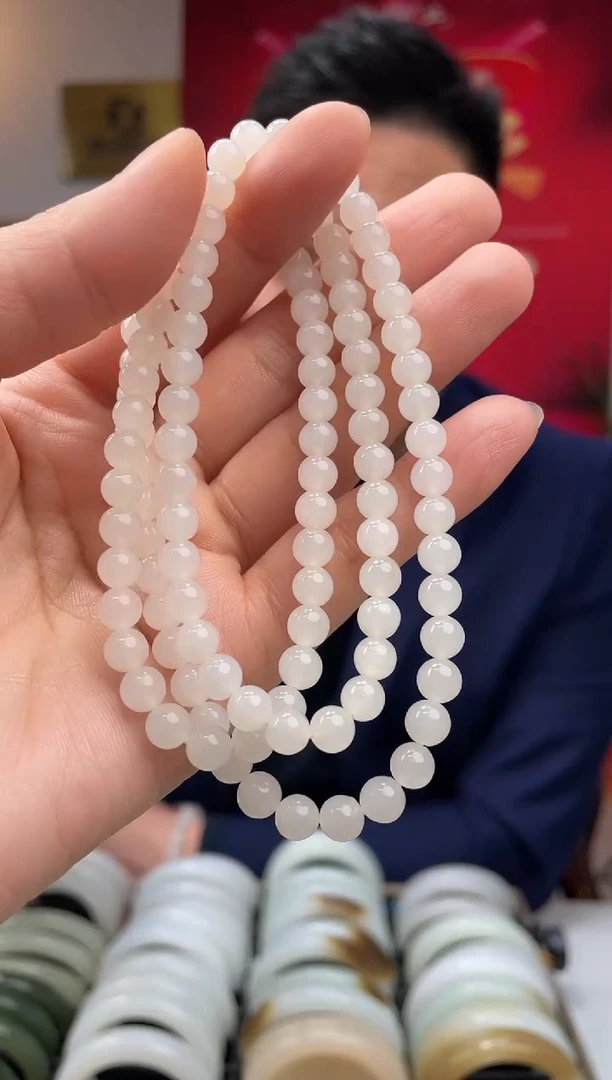 【闪购商品】和田玉颈饰未镶嵌白胶猫卡6-5 108颗发一件