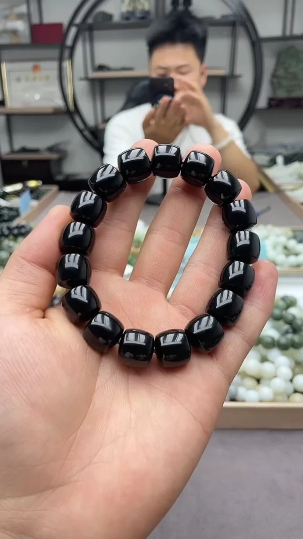 手串未镶嵌和田玉新疆塔县黑青14直切