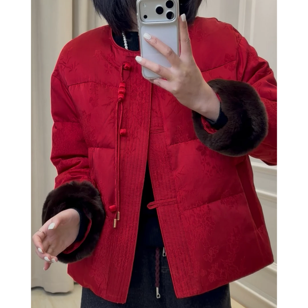 【小灯笼】新中式人丝提花90白鸭绒羽绒服冬季复古经典优雅国风