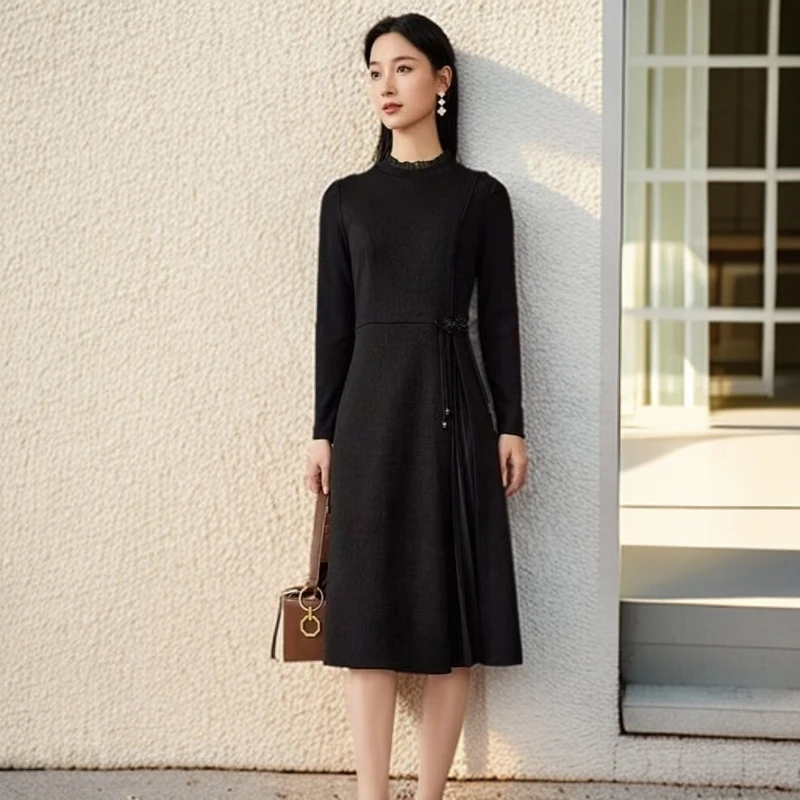 0021#黑【木兮兮专属】2024年秋冬季新款气质百搭休闲时尚连衣裙