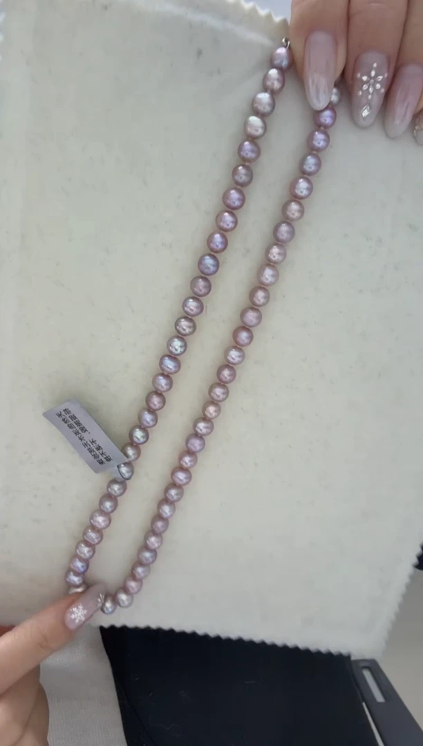 颈饰银S925镶嵌淡水珍珠粉紫 无核 6.3-7.3