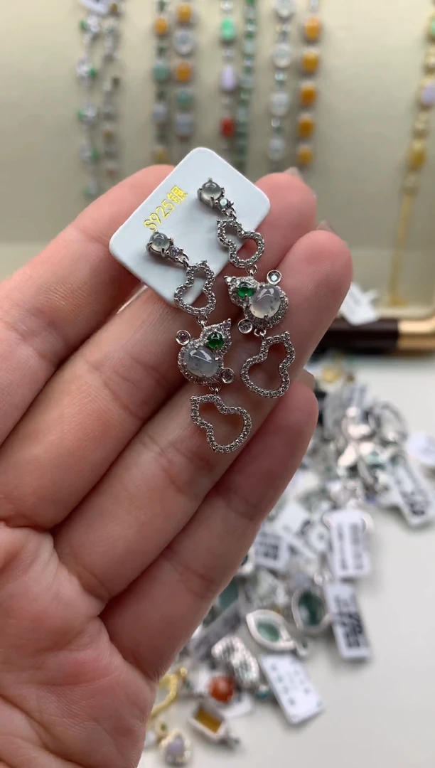 翡翠银S925镶嵌吊坠(不含链)耳饰