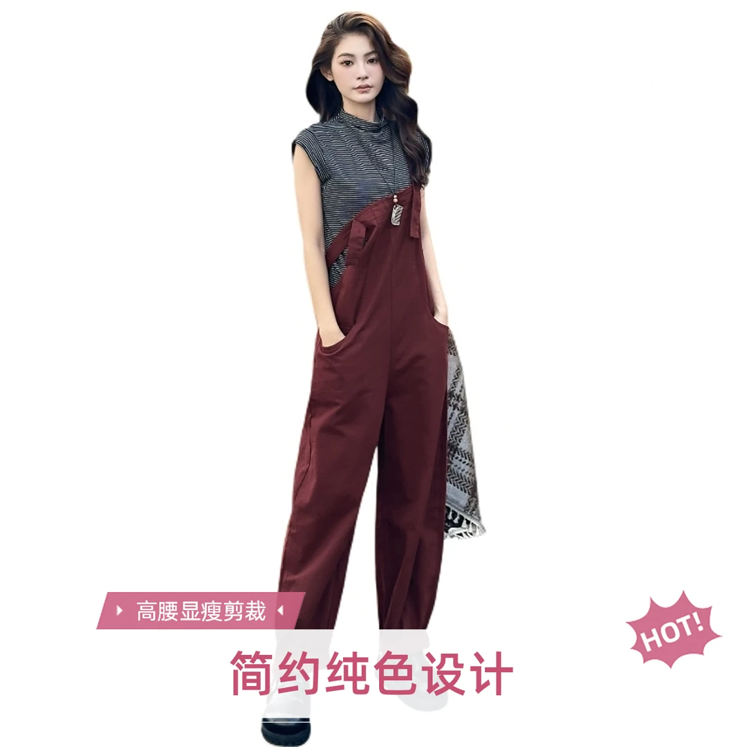 背带裤灯笼裤高腰千金风牛仔裤宽松连体阔腿裤复古大码春秋显瘦