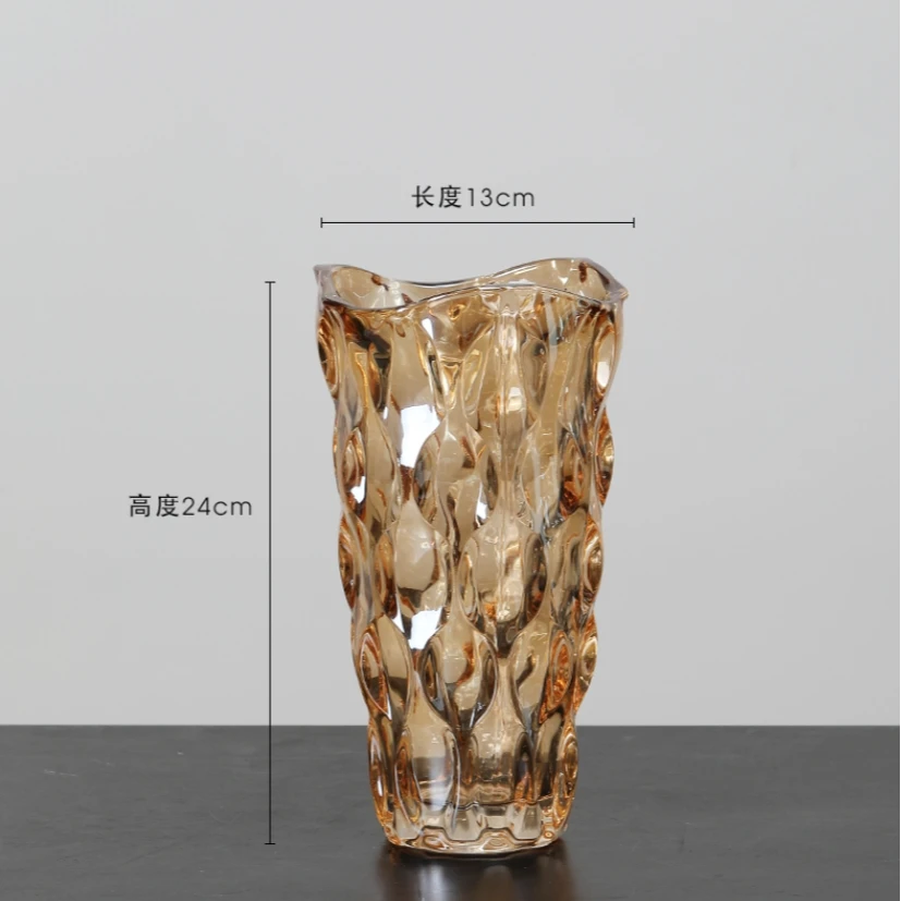 北欧轻奢透明玻璃水晶花瓶摆件客厅创意简约ins插花餐桌面装饰品