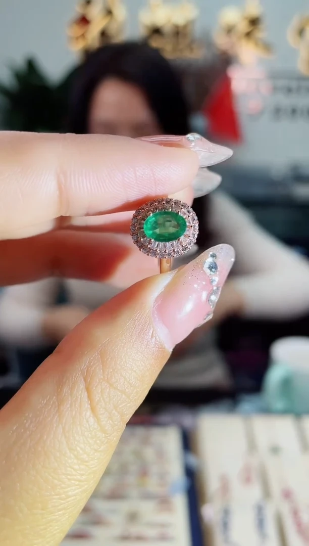 【闪购商品】祖母绿戒指银S925镶嵌戒指