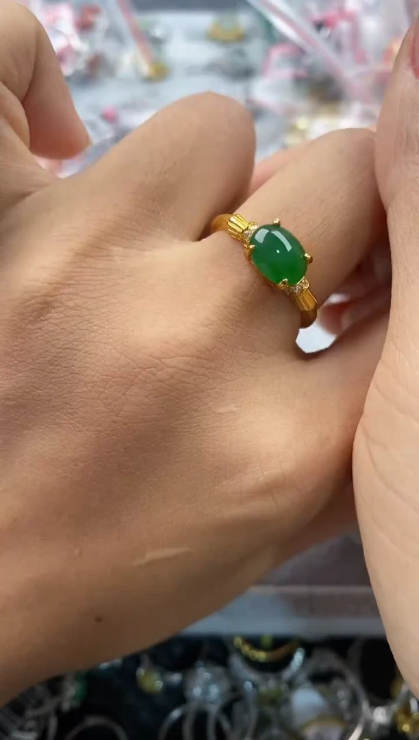 银S925镶嵌戒指翡翠1111---7