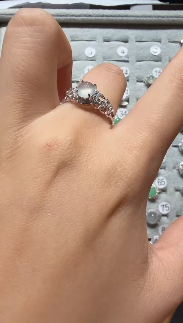 银S925镶嵌戒指翡翠缅甸A货翡翠戒指