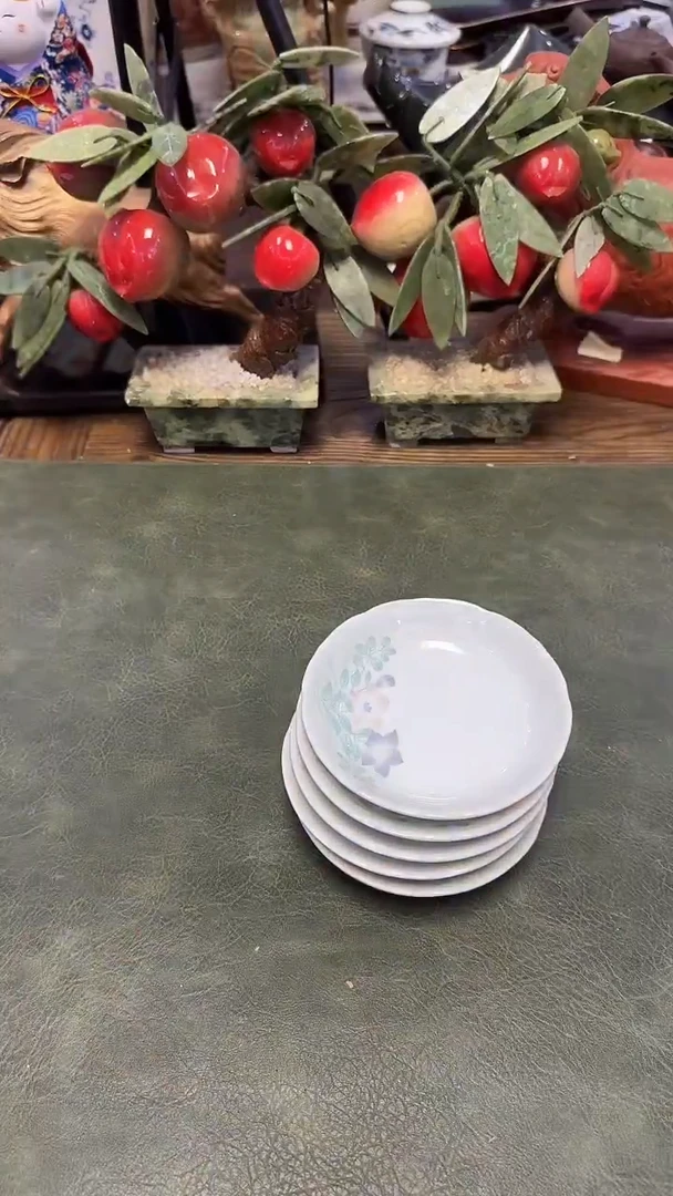 602带款釉下5小盘