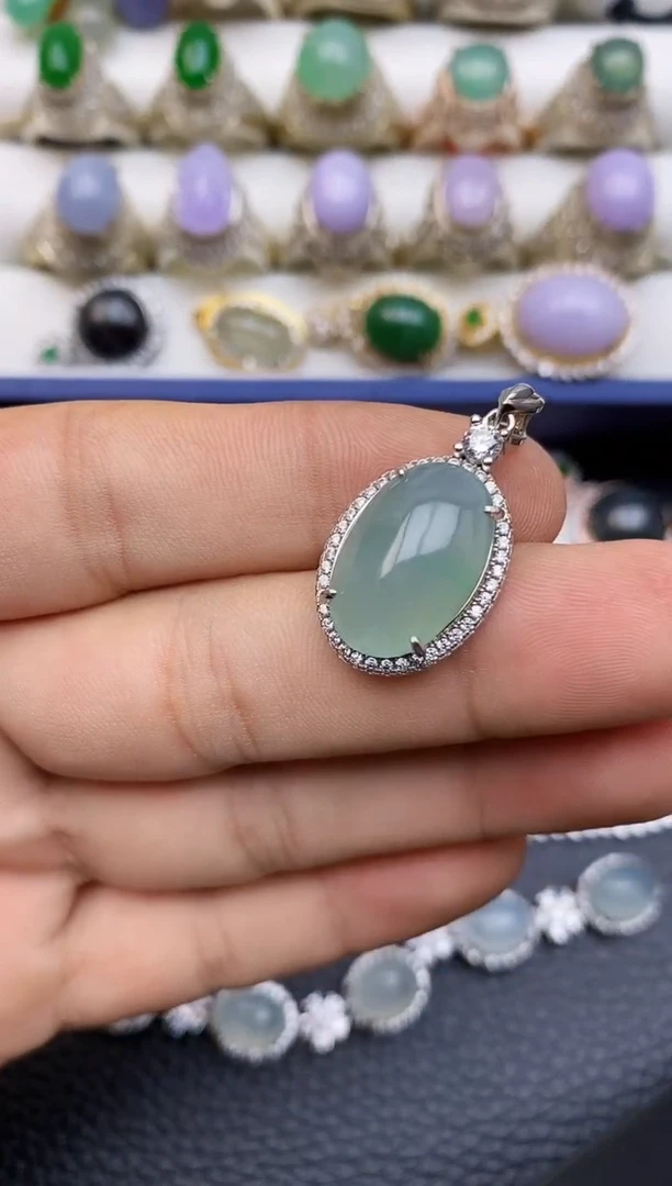 颈饰银S925镶嵌翡翠6522