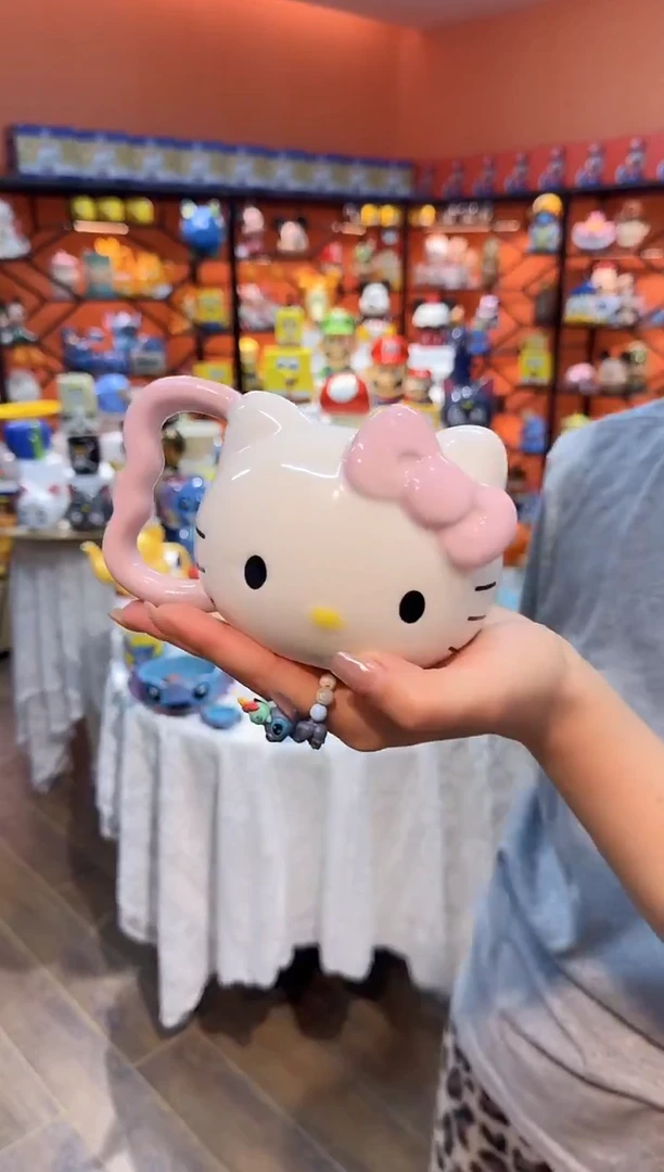 瓷片@@粉色凯特猫陶瓷水杯