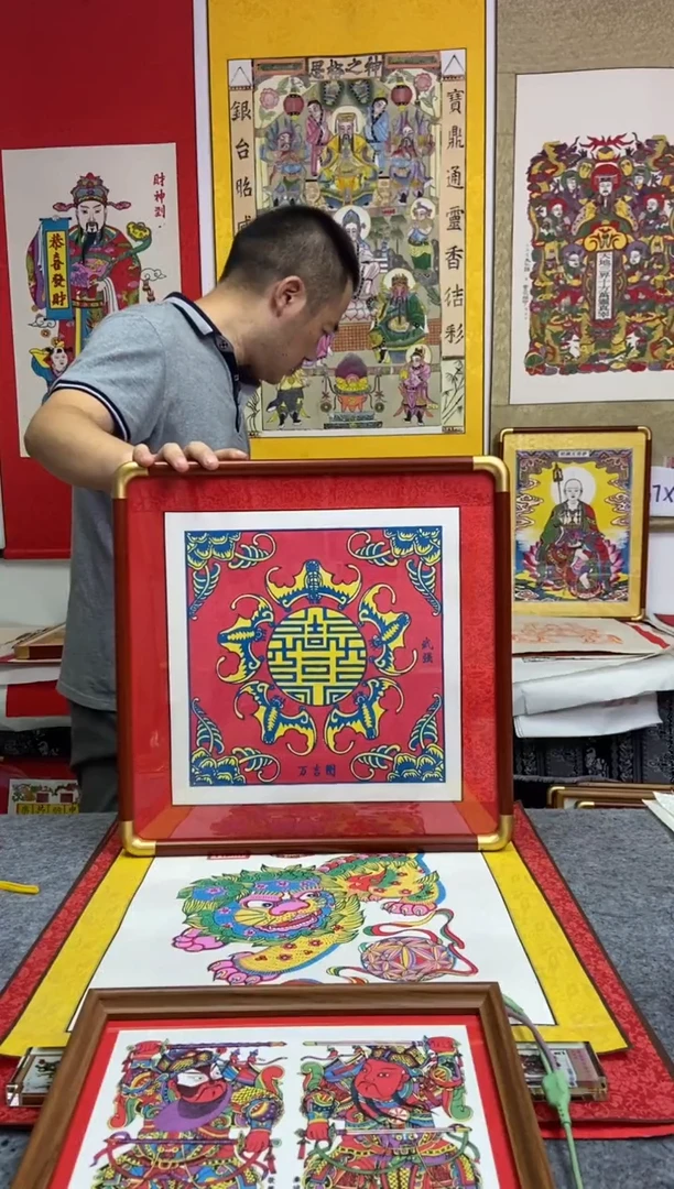 心**恩五福拥寿画心手工制作精品