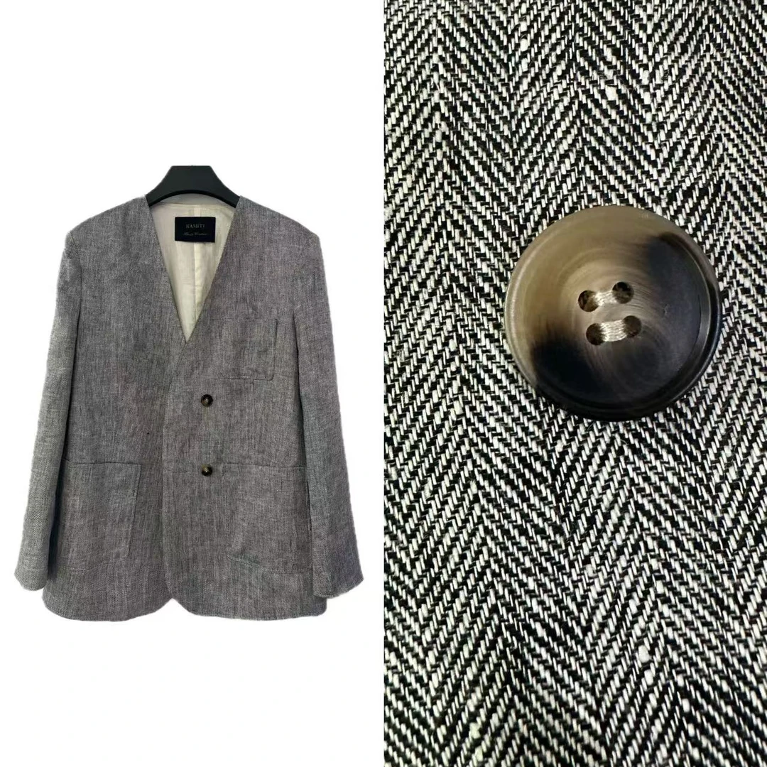 【高智感女生】进口色织软亚麻意式经典色织条纹西装